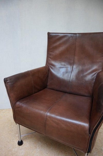 Montis-Charly-Flex-stoel-fauteuil-Gerard van den Berg-bruin-leder-rvs-vintage-geleefd-gebruikt-tweedehands